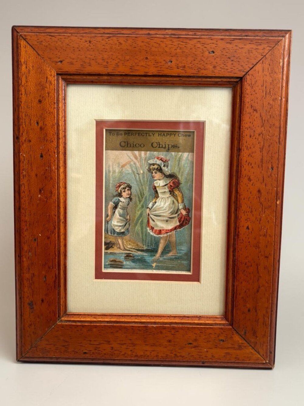 Antique Chico Chips Advertising Print In Wooden Frame With Colorful Victorian Ar